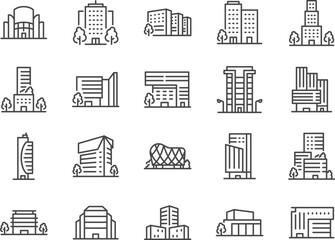 Buildings icon set. The icons include home, hotel, medical hospital, city, and more. - 536009812