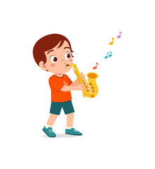 little kid play saxophone and feel happy