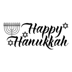 Happy Hanukkah card. Happy Hanukkah. Holidays lettering. Ink illustration.