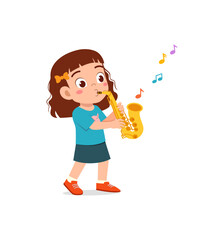 little kid play saxophone and feel happy