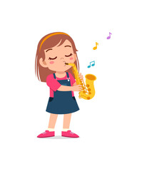 little kid play saxophone and feel happy