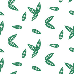 Seamless background with green leaves on white. wrapping paper. pattern
