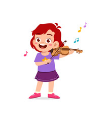 little kid play violin and feel happy