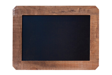 Vintage blank blackboard with wooden frame isolated on transparent background