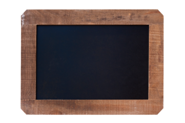 Vintage blank blackboard with wooden frame isolated on transparent background