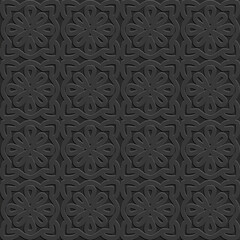 Perforated embossed seamless pattern on dark gray background, Arabic arabesque style in design, decorative art vector illustration