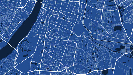 Detailed map poster of Kolkata city, linear print map. Blue skyline urban panorama. Decorative graphic tourist map of Kolkata territory.