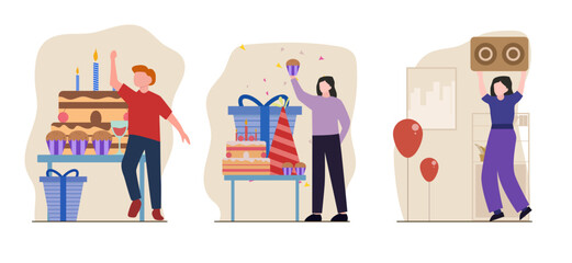 Flat Bundle Birthday Party Design Illustration