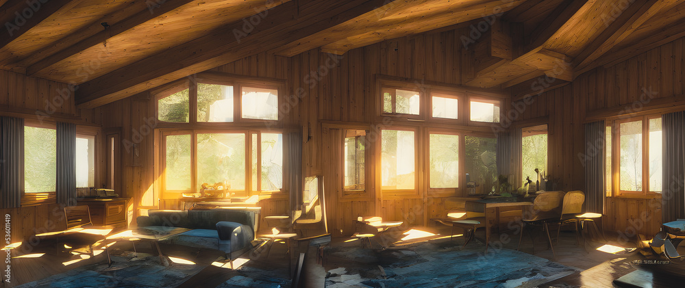 Wall mural Artistic concept painting of a chalet house , background  illustration.