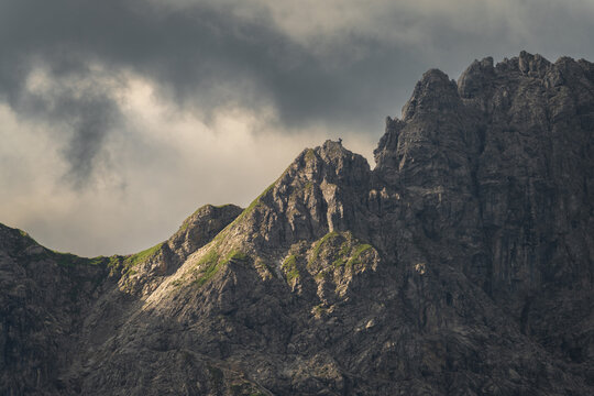 Mindelheimer klettersteig via ferrata at sunrise in the austrian alps kleinwalsertal