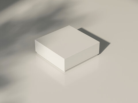 White box mockup on white table with shadows, 3d rendering