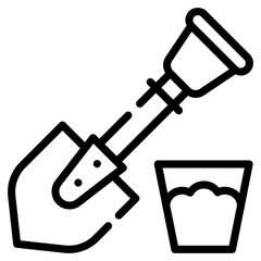 Spade with pot, line icon of gardening