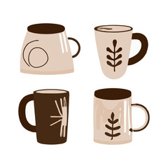 Coffee cup Hand drawn design set, doodle style. Scandinavian style illustration. Isolated on white background. Hand drawn trendy vector illustration. 
