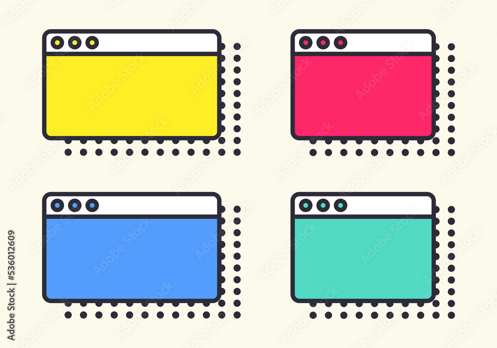 Poster web browser pop up vector illustration set. browser hand drawn outline doodle icon. computer interfa