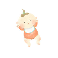 水彩画　かわいい赤ちゃんの手描きイラスト素材