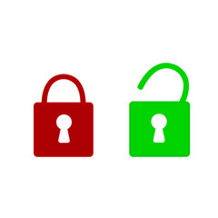 OPEN LOCK AND OPEN LOCK ICON, RED AND GREEN ICONS ON WHITE BACKGROUND VECTOR ILLUSTRATION