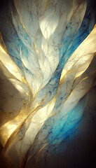 Abstract luxury marble background. Digital art marbling texture. Blue, gold and white colors
