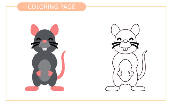 Coloring page of rat. educational tracing coloring worksheet for kids. Hand drawn outline illustration.