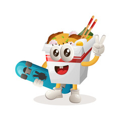 Cute ramen mascot carrying a skateboard