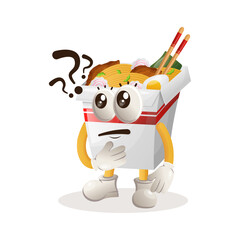 Cute ramen mascot asking questions
