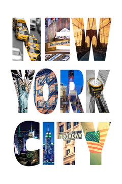 Letters NEW YORK CITY photo collage isolated on transparent background