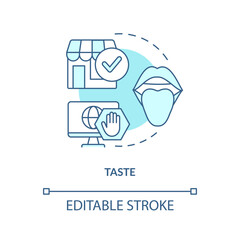 Taste turquoise concept icon. Sensory marketing sense abstract idea thin line illustration. Food and drink preferences. Isolated outline drawing. Editable stroke. Arial, Myriad Pro-Bold fonts used