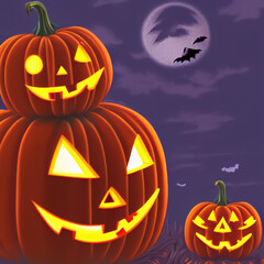 Halloween pumpkin Glowing At Moonlight, halloween background