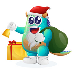 Cute blue monster santa claus christmas