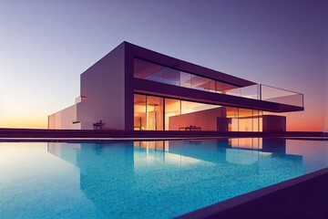 Contemporary white house with pool
