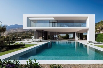 Fototapeta premium Contemporary white house with pool