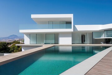 Fototapeta premium Contemporary white house with pool