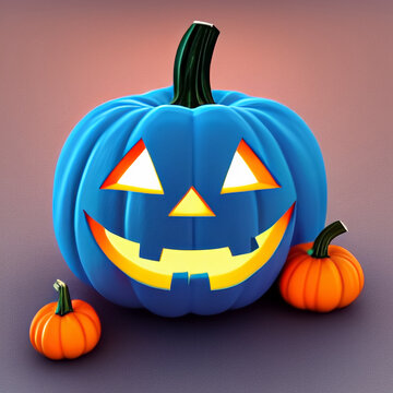 Halloween pumpkin with scary face, Jack O lanterns,3d illustration