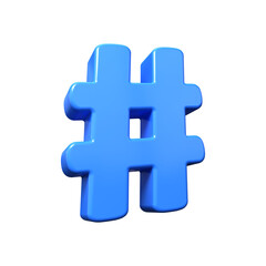 Blue hash symbol 3D hashtag sign Octothorp icon for SEO promotion 3d render