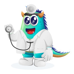 Cute blue monster doctor holding stethoscope