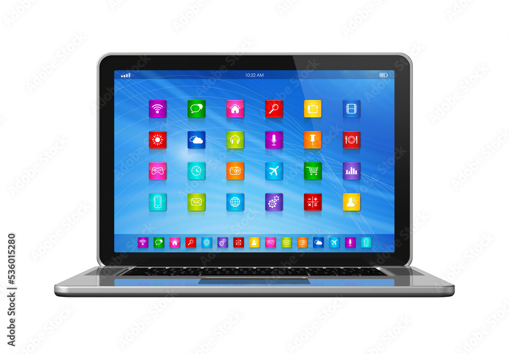 Wall mural 3d laptop computer - apps icons interface - isolated on transparent background