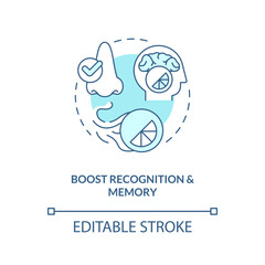 Boost recognition and memory turquoise concept icon. Ambient scent benefit abstract idea thin line illustration. Isolated outline drawing. Editable stroke. Arial, Myriad Pro-Bold fonts used