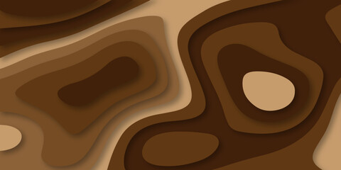 Brown 3d papercut background. Abstract realistic papercut decoration textured with wavy layers. 3d topography relief backgrund. Abstract modern geometric shape multi laye papercut luxury background.