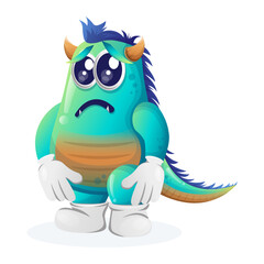 Cute blue monster with sad expression