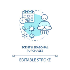 Scent and seasonal purchases turquoise concept icon. Aroma marketing in commerce abstract idea thin line illustration. Isolated outline drawing. Editable stroke. Arial, Myriad Pro-Bold fonts used