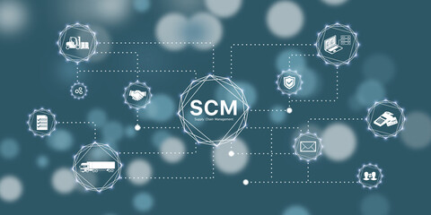 Banner SCM- Supply Chain Management - A modern logistics company with business challenges design and supply chain management. (illustration)