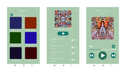 Mockup template for music player and display application charts for the most popular songs. Music playlist Template with sage green theme and white background.