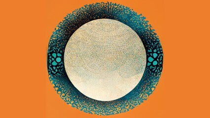 Blue and white retro circle on an orange background