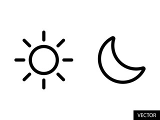 Sun and Half Moon vector icons in line style design for website design, app, UI, isolated on white background. Editable stroke. Day light mode or Night dark mode concept. Vector illustration.