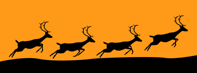 Reindeer silhouette on orange background. Vector illustration.