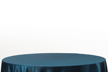 Silk table, textile round podium, minimal platform