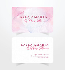 Business card pink splash watercolor template
