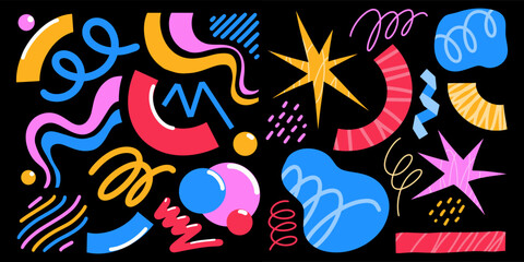 Vector doodle illustration abstract shape set , retro bright hand drawn, Abstract comic icon, flat cartoon in children's style