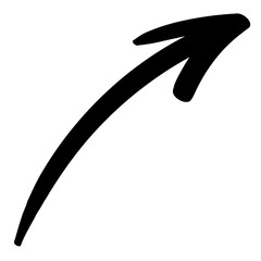 Hand drawn curved arrow icon. Black sketch, doodle arrow pointing up. Illustration