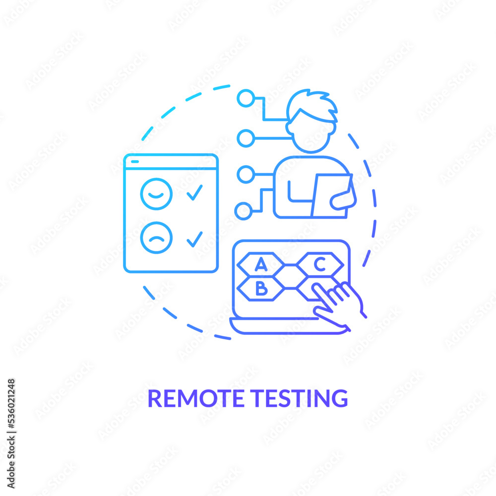 Aufkleber remote testing session blue gradient concept icon. distance usability experience assess method abstr