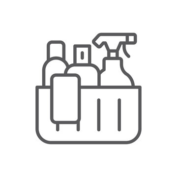 recommend clip art: Basket for cleaning with detergents line icon. linear style sign for mobile concept and web design. Household cleaning products outline vector icon. Symbol, logo illustration. Vector graphics